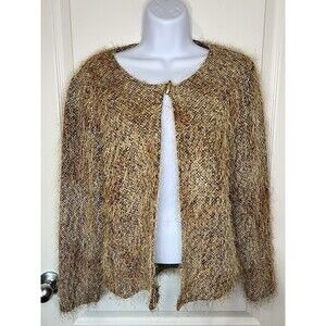 Joseph Ribkoff Black Gold Fringe Jacket Womens Crop Cardigan Large?